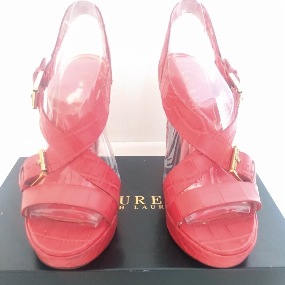 Lauren By Ralph Lauren Serrata Crocodile Pattern Heels Platform Shoes 7.5 - Picture 2 of 7